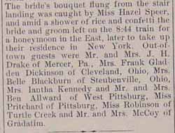 Marriage Notice for Hiram B. DRAKE to Miss Anna Mary GLADDEN, Weds.,no date, paper 
1-6-1911-record