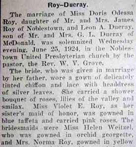 Part 1 Marriage Notice for Leon A. DUCRAY to Doris Odessa Roy, 25 Jun 1924