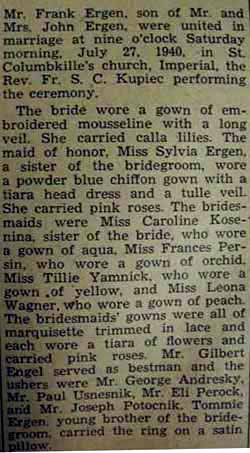 Part 3 Marriage Notice for Frank ERGEN to Anna Kosenina, 27 Jul 1940