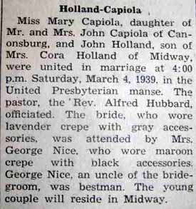 Marriage Notice for John HOLLAND to Mary Capiola, 4 Mar 1939