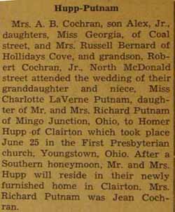 Marriage Notice for Homer HUPP to Charlotte LaVerne Putnam, 25 Jun 1940