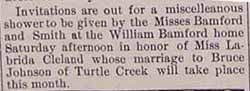 Wedding shower for Labrida CLELAND in 6-5-1914 paper
