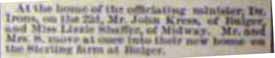 Marriage Notice for John KRESS to Lizzie Shaffer, 23 May 1896