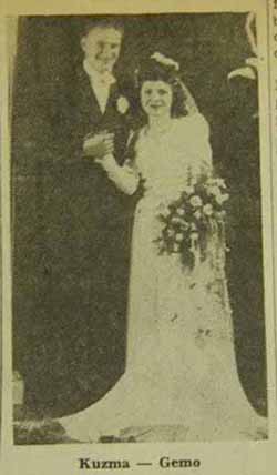 Wedding Photo showing John A. KUZMA and Marjorie R. Gemo, 31 Aug 1946