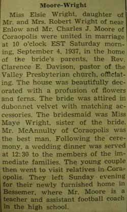 Marriage notice for 
Charles J. MOORE to Elsie Wright, 4 Sep 1937