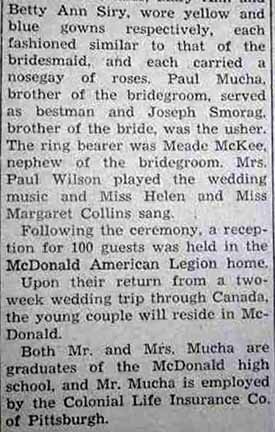Part 3 Marriage Notice for Henry Leonard MUCHA to Susan Theresa Smorag, 28 Jun 1947