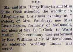 Marriage notice for Ward MULLER to Lizzie Sansbury nee Carson, 25 Dec 1905