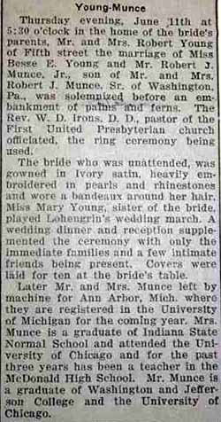 Marriage Notice for Robert J. MUNCE to Besse E. Young, 11 Jun 1925