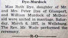 Marriage Notice for William MURDOCK to Ruth Dye, 6 Mar 1937
