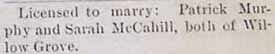 LICENSE ONLY, Patrick MURPHY and Sarah McCAHILL, no date or year available