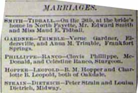 Marriage Notice for Verne GARDNER to Anna M. Trimble, no date, in 10-31-1896 paper