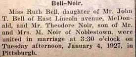 Marriage Notice for Theodore NOIR to Ruth Bell, 4 Jan 1927