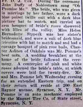 Part 2 Marriage Notice for Earnest Joseph POMME to Mary Geraldine Styperk, 28 Jun 1922