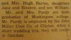 Part 2 Marriage Notice for
Harold W. PURDY to Sarah V. Raesinger, 14 Oct 1939
