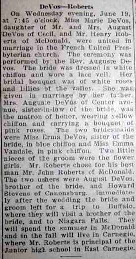 Marriage Notice for Henry ROBERTS to Marie DeVos, 19 Jun 1929
