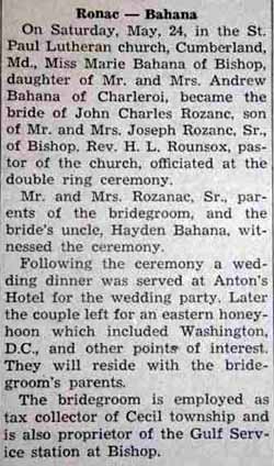 Marriage Notice for John Charles ROZANC to Marie Bahana, 24 May 1947