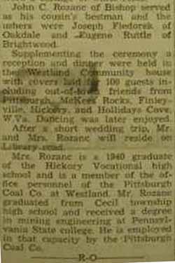 Part 2 Marriage Notice for John L. ROZANC to Mary I. Tozer, 4 Dec 1943