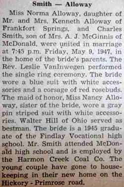 Marriage Notice for Charles SMITH to Norma Alloway, 9 May 1947