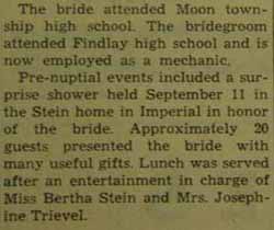 Part 2 Marriage Notice for Francis G. STEIN to Thelma Irene Torrance, 17 Sep 1946