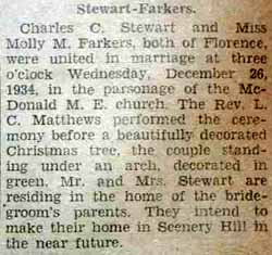 Marriage Notice for Charles C. STEWART to Molly M. Farkers, 26 Dec 1934
