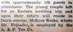 Part 3 Marriage Notice for Stephen VOJTASKO to Cecelia Puskar, 16 Oct 1940